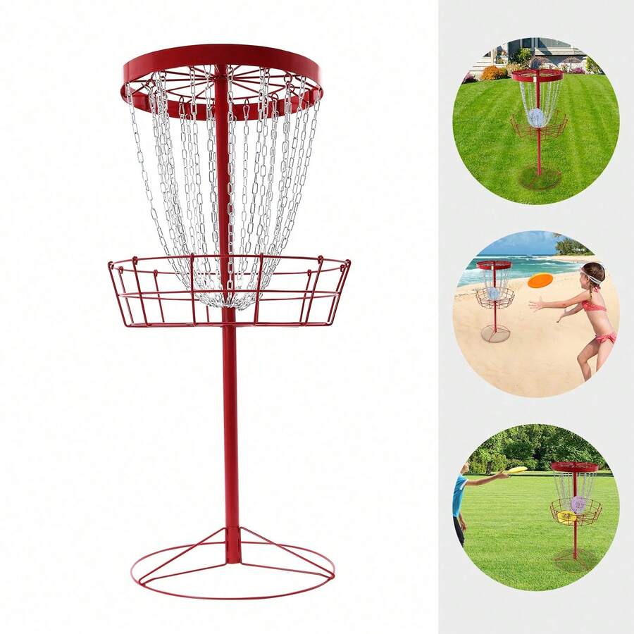 SENDERPICK Portable Disc Golf Target Flying Disc Golf Practice Basket Disc Golf Goals Basket Disc Golf Basket - Red and Silver - View 1