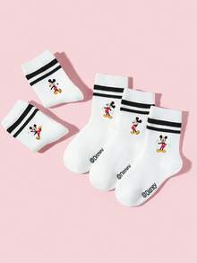 Disney 5 pares de calcetines, calcetines de campus de doble barra para niños de primavera/verano, calcetines deportivos casuales y versátiles con encaje, decorados con un patrón adorable de Mickey Mouse, suaves, transpirables y absorbentes, adecuados para viajes, campus, deportes, regalos festivos, vuelta al colegio y uso diario. - Multicolor - Ver 2