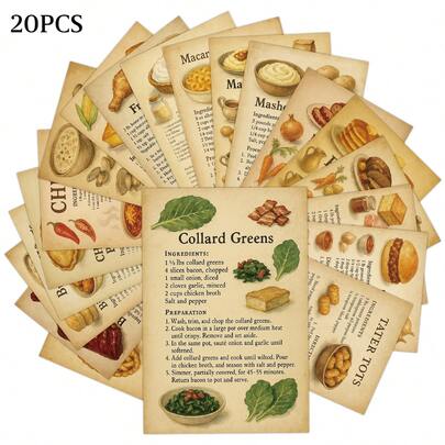 20pcs Homestyle American Recipe Postcards With Step-By-Step Instructions, Vintage Food Recipes Collection Wall Collage Kit For Home, Farmhouse & Kitchen Decor, Gift For Cooking Lovers