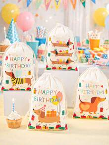 6个装腊肠犬生日亚麻礼品袋，腊肠犬幼犬生日抽绳袋，腊肠犬主题生日礼品包装袋，礼品包装袋，收纳袋，婴儿派对装饰，婴儿派对礼品袋填充物，一周岁生日派对装饰用品，收纳整理 - 臘腸狗-生日 - 查看 8