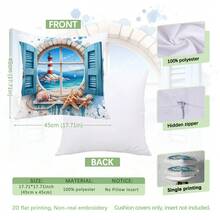 MEMNUN 4pcs Watercolor Lighthouse Beach Bicycle Print Pillow Covers [No Pillow Insert], 17.7*17.7in(45*45cm)/19.69*19.69in(50*50cm)/15.75*15.75in(40*40cm), [Single-Sided Printing] Summer Relaxing Fresh Ocean Style Throw Pillow Cases For Sofa, Bed, Living Room, Bedroom, Car, Office, Hotel Decor, Perfect Gift For Family And Friends, All Seasons - Multicolor - View 2