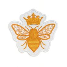 1pc Vintage Gold Bee Embroidered Patch, Bee Queen Patch, Crown Bee Patch, Iron-On - Multicolor - View 1