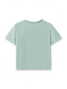 Young Girl Plain Round Neck Short Sleeve Casual Versatile T-Shirt - Mint Green - View 2