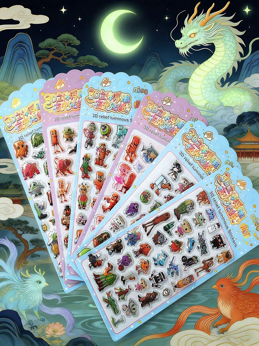 3D立体浮雕水晶贴纸，水果兔子图案，儿童手工教育DIY装饰材料，礼品贴纸，螺旋笔记本，办公学习用品，男女通用，提高工作效率，返校必备，学习用品 - 彩色 - 查看 1