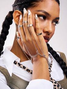 男士个性化金属链指环手链 - 銀色 - 查看 3