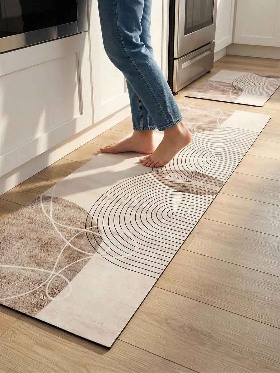 1 pièce Tapis de cuisine long en caoutchouc, motif géométrique coloré, style nordique haut de gamme, tapis de cuisine, tapis long pour la buanderie, matériau épais et confortable, facile d'entretien lavage en machine, paillasson d'entrée pratique pour la décoration de la maison, convient pour la salle à manger, la cuisine, la buanderie, l'entrée intérieure, cadeau idéal pour l'automne/l'hiver - Tabac - Voir 1