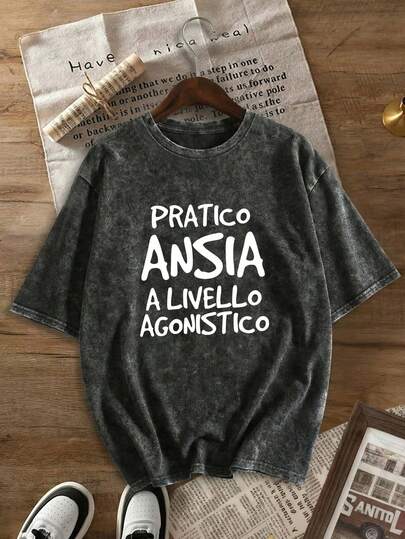 大码女式字母印花T恤，短袖，圆领，复古做旧，简约风格，休闲百搭，早春