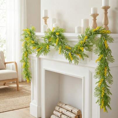 1PC 6FT Artificial Plants Green Leaves And Yellow Flowers Vines For Table Wedding Backdrop Arch Wall Party Mantle Festival Decor Summer Room Decoration