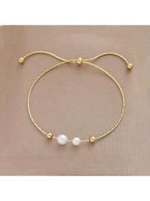 Fashion Stainless Steel Bracelet, With Imitation Pearl Details - Fashionable And Simple Design, Suitable For Daily Wear Or Formal Occasions - 金色的 - 查看 8