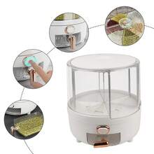 Household Rice Container, Grain Storage Box, Airtight Container, Insect-Proof And Moisture-Proof Rice Storage Box, Large Capacity 360-Degree Rotating Six-Compartment Grain Dispenser, Rice Bucket, Grain Storage Box, 6-Compartment Dispenser With Lid, Includes Measuring Cup, Suitable For Grains, Cereals, Pet Food, Millet And Flour. - White - View 11