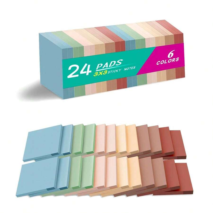 (24 Pads) Sticky Notes 3x3 Inch, Self-Stick Pads Vintage Colors Sticky Note, Easy To Post For Home, Office, Notebook - 7.6*7.6cm - View 1
