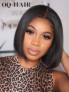 OQ Tóc giả bob thẳng chất lượng salon, mật độ 200%, dài 8-16 inch, đã cắt sẵn 7x5 inch, đường chân tóc vô hình, tóc dài màu tự nhiên, đường chân tóc đã được tỉa sẵn, phù hợp cho người mới bắt đầu, không cần keo, làm từ 100% tóc nguyên chất chưa qua xử lý, lưới thoáng khí, mật độ cao. - SNatural - Xem 3