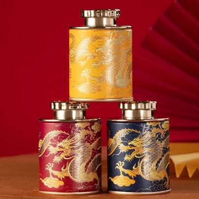 1pc Compact & Elegant Tea Canister, Chinese Style Decor With Dragon & Cloud Patterns, Luxurious & Suitable For Storing Tea, Coffee, Food, Great For Daily Use And Gift Giving