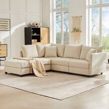 Sofas & Couches - Beige + Cotton Linen + 5 Seat-1 - View 3