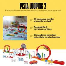 Mega Race Track 110cm With 2 Loops, 53 Pieces And 6 Cars, Scenery Accessories - 彩色 - 查看 2