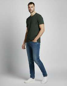 Men's Basic 100% Cotton Round Neck T-Shirt - 墨綠色 - 查看 3