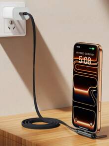 65W(Máx) Cable de datos plegable de carga rápida. Material trenzado de nailon, compatible con carga rápida, diseño de soporte plegable para teléfono/tableta, interfaz USB-A a Tipo-C. Adecuado para iPhone 17/16 Pro/16 Pro Max/16/15 Pro/15 Pro Max - Perfecto para uso en el hogar, la oficina y los viajes. - Negro - Ver 5