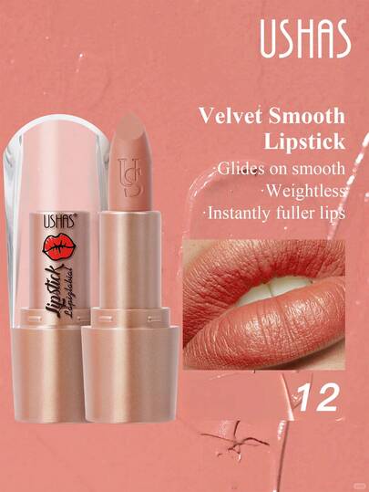  Labial mate USHAS, color de larga duración, resistente al agua y no pegajoso, efecto mate aterciopelado, exterior dorado, disponible en tonos rojo, nude y rosa, apto para todo tipo de pieles