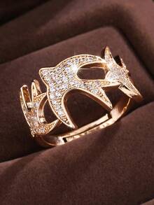 1枚微镶嵌锆石开口戒指，镂空鸟形设计，奢华高端手工饰品 - 開口戒指 - 查看 1