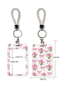 1pc ABS Cute Bear Holding Flower Pattern Fashion Cartoon Pull-Push Card Clip Keychain Bag Charm, Student Wristband Card Clip, Women Student Card Clip, ID Bus Protection Sleeve, Student Campus Card Protection Sleeve - Multicolor - View 3