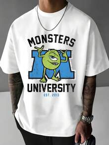 Disney Men's Casual T-Shirt, Monsters University Double-Sided Print, Mike & Sulley Design, Soft Fabric, Ideal For Disney Collectors - trắng - Xem 3