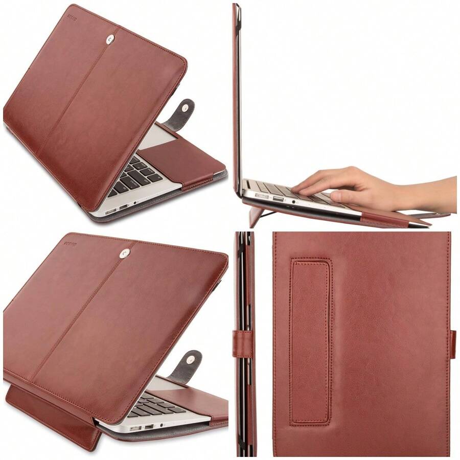Funda Protectora Compatible con MacBook Air 13 Pulgadas A1369/A1466 Versión Anterior 2010-2017,Premium PU Cuero Libro Folio con - Marrón - Ver 1