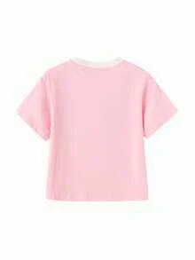 Balabala Young Girl' Short Sleeve T-Shirt, Unisex, Cotton Fabric, Retro Style Summer Top - White Red - View 2