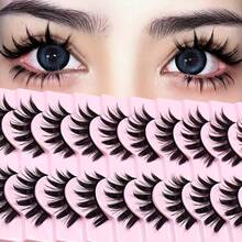 10 Pairs Manga Eyelashes Japanese Anime Thick Cosplay Eyelashes Natural Style 15MM Thick Eyelashes 8D Long Thin Style Imitation Mink Eyelashes Full Volume Doll Eyelashes - 10雙 - 查看 11