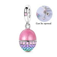1pc Silver-Plated Openable Charm Series Paw Print, Four-Leaf Clover, Starry Sky, Butterfly Egg Pendant, Suitable For Bracelets, Necklaces, DIY Jewelry Making, Surprise Gift For Family And Friends, Easter - Silver - View 9