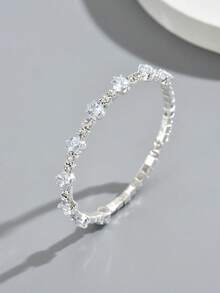 1pc Women's Elegant Fashion Shiny Rhinestone Round Open Cuff Bracelet, Suitable For Daily Wear - Silver - View 4