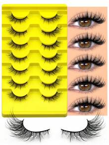 7对猫眼假睫毛，自然纤细，狐狸眼造型，蓬松轻盈，仿貂毛材质，尾部加长设计，适合日常妆容，可重复使用。 - 自然纖長款 - 查看 5