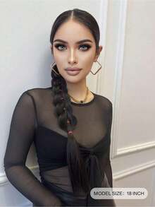 1pc Black Long Straight Ponytail Wig With Elastic Band, Women Synthetic Straight Hair Extension - Multicolor - View 2