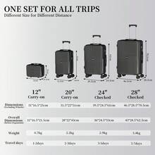 YSTYLE 4-Piece Hardside Luggage Set (12/20/24/28 Inches), With Scratch-Resistant And Impact-Resistant ABS Shells, Spacious Design And Four 360-Degree Spinner Wheels - Black - View 8
