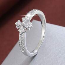 1枚经典十字叶形设计立方氧化锆镶嵌时尚戒指，女士款 - 彩色 - 查看 12