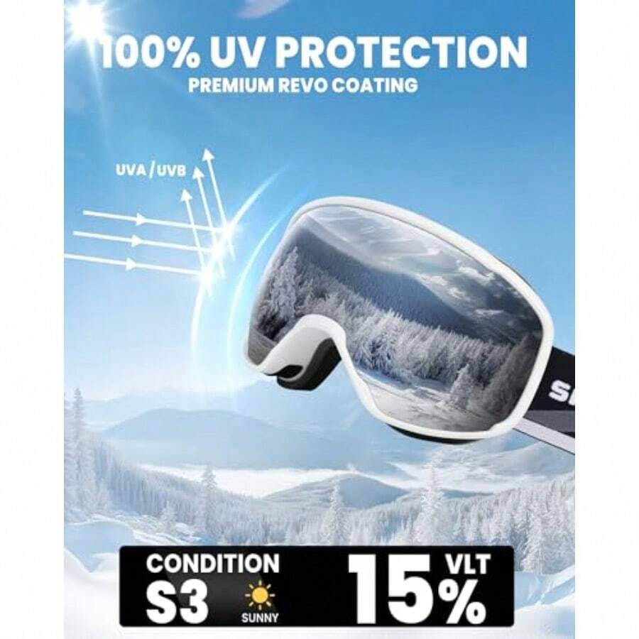 SNOWER Yh291 Ski Goges anteojos de esquí Unisex adulto - A1-vlt 10% Marco blanco Plata - Ver 1