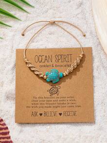 1 Pc Boho Bohemian Handwoven Sea Turtle Starfish Anklet - Adjustable Beach Foot Jewelry For Women, Vocation Chic Style Anklets Set - Multicolor - View 2