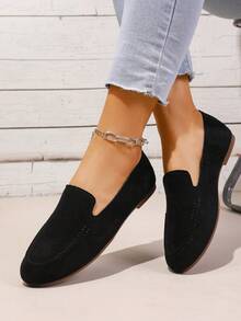 Solid Color Fashion Sporty Preppy Slip-On Breathable Casual Shoes For Office, Party, Wedding, Home & Outdoor Wear, Shock-Absorbing Non-Slip Sole, Suitable For Nurses And Students, Solid Color - Black - View 4