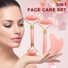 Set de 3 piezas de rodillos de masaje facial de resina, adecuado para rostro, Body, cuello, ojos, tabla Gua Sha, herramientas de cuidado de la belleza contra las arrugas - Multicolor - Ver 3