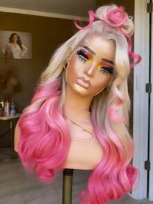 Gradient Baby Pink Body Wave Lace Front Wigs Human Hair For Daily Use 250 Density Glueless Wigs For Women 13x4 HD Transparent Natural Wave Lace Frontal Wigs Human Hair With Baby Hair Ombre Light Pink Colored - 漸層色 - 查看 6