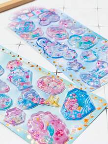 2026 New Cute Cartoon 3D Shaking Stickers, Glitter Stickers (1 Sheet) | Phone Case Stickers, Diary Stickers, Mermaid Theme Stickers, DIY Decorative Crafts, DIY Glitter Stickers, DIY Phone Case Stickers, DIY Notebook Stickers, DIY Craft Stickers - Multicolor - View 3