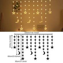 1 Stück Ramadan Halbmond Lichterkette, 300cm, batteriebetrieben, geeignet für Ramadan Dekoration, Hochzeit, Geburtstag, Hausparty, Raumdekoration, Dekobeleuchtung, Eid Al-Fitr Zubehör - Weiss - Übersicht 11