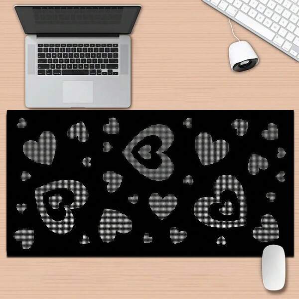 1 pieza Alfombrilla de ratón con forma de corazón con píxeles, base de goma antideslizante y lavable, de gran tamaño para escritorio, accesorio de oficina, decoración de computadora, regalo ideal para gamers - Alfombrilla de escritorio larga, decoración de escritorio de oficina de moda y accesorio de estudio