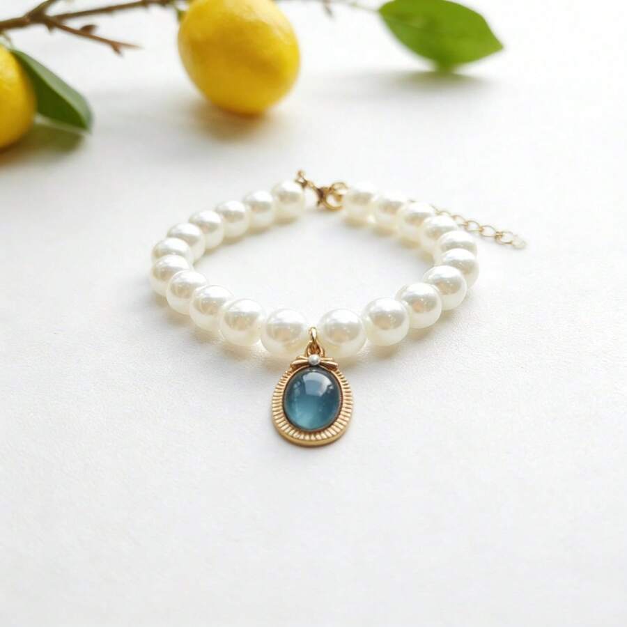 Collar de lujo para mascotas, diseño elegante con perlas falsas y jade, material duradero y de moda, ajuste cómodo y ajustable - Multicolor - Ver 1