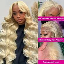 巴西原生发高清蕾丝前假发 13X4 波浪卷蕾丝前假发 真人混纺发丝 预先拔毛 带婴儿绒毛 #613 金色假发 200% 密度 女士款 26英寸 - S613 - 查看 5