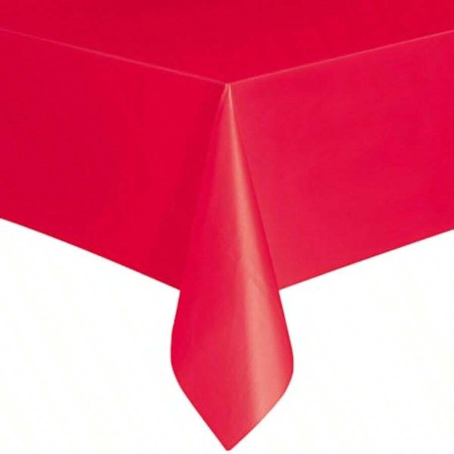 Solid Ruby Red Rectangular Plastic Table Cover 137cm X 274cm 1 Count - Elegant And Durable Tablecloth For Parties Events And Home Use  Dfe - Red - View 1