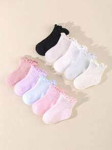 20/10/1 Par de Meias de Tornozelo com Babado Aleatórias para Bebês Meninas, Adequadas para 0-36 Meses, Podem Combinar com Todos os Looks. O Design de Babado Elástico Não Irá Constranger os Tornozelos do Bebê, Também Adequado para Bebês Meninos, Pode Ser Dado Como Presente para Bebês Fofos. - Multicolorido - Visão 2