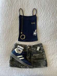 2026 Y2K Style Women Navy Blue Camisole Sleeveless Top, Elegant For Outings, Parties, Casual, Summer, Vacation, Beach - Navy Blue - View 1