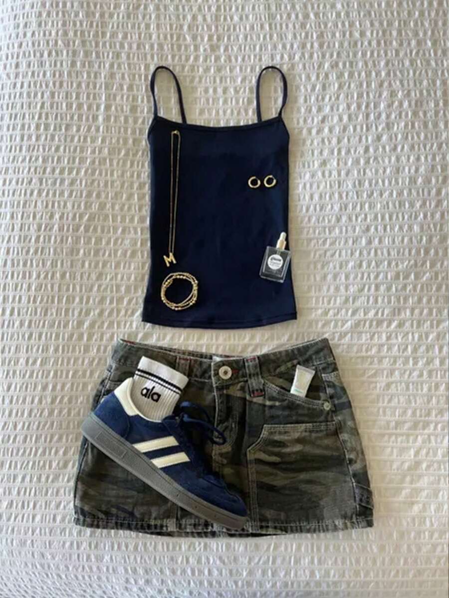 2026 Y2K Style Women Navy Blue Camisole Sleeveless Top, Elegant For Outings, Parties, Casual, Summer, Vacation, Beach - Navy Blue - View 1