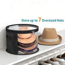 Large Capacity Minimalist Hat Storage Box, Foldable & Stackable Transparent Organizer Bin, Suitable For Wardrobe, Closet Storage, Beach Hat & Travel Storage Bag - Grey - View 2