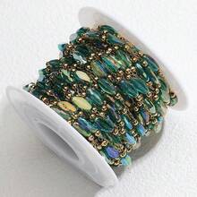 1m Green Stainless Steel Glass Crystal Bead Chain, Suitable For DIY Necklace, Bracelet, Sweater Chain And Other Jewelry Accessories - Stainless Steel Beaded Chain - View 6